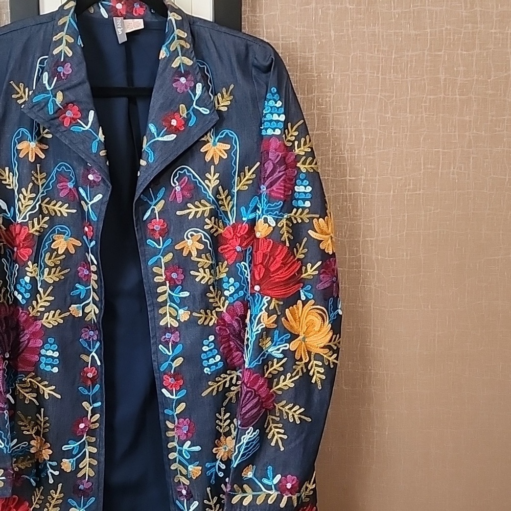Anu Embroidered Denim Open Front Light Jacket - Picture 5 of 13